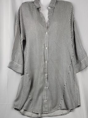 Madewell Black & White Vertical-Stripe Button Down Tunic